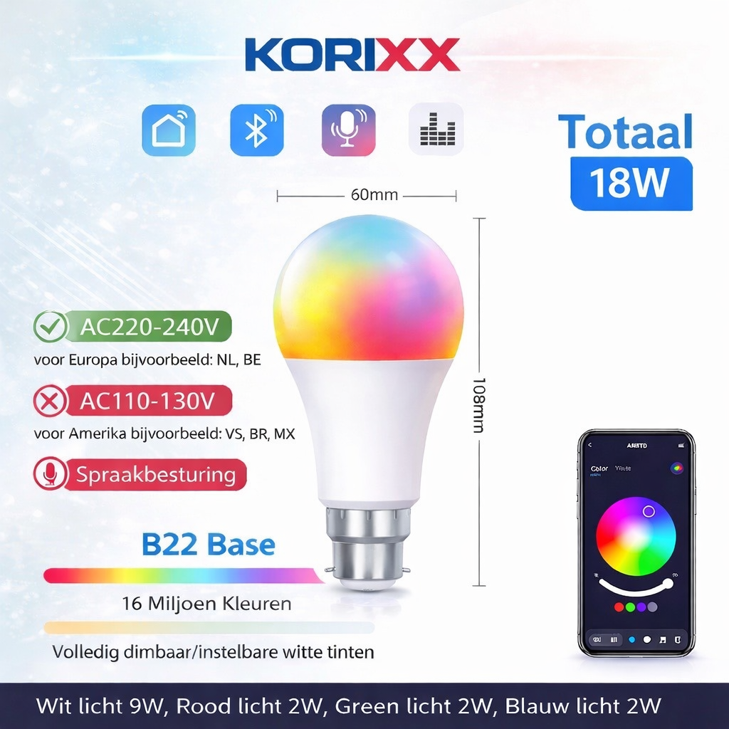 Slimme Tuya Bluetooth LED Lamp RGB – Dimbaar 18W – Volledige App & Spraakbediening