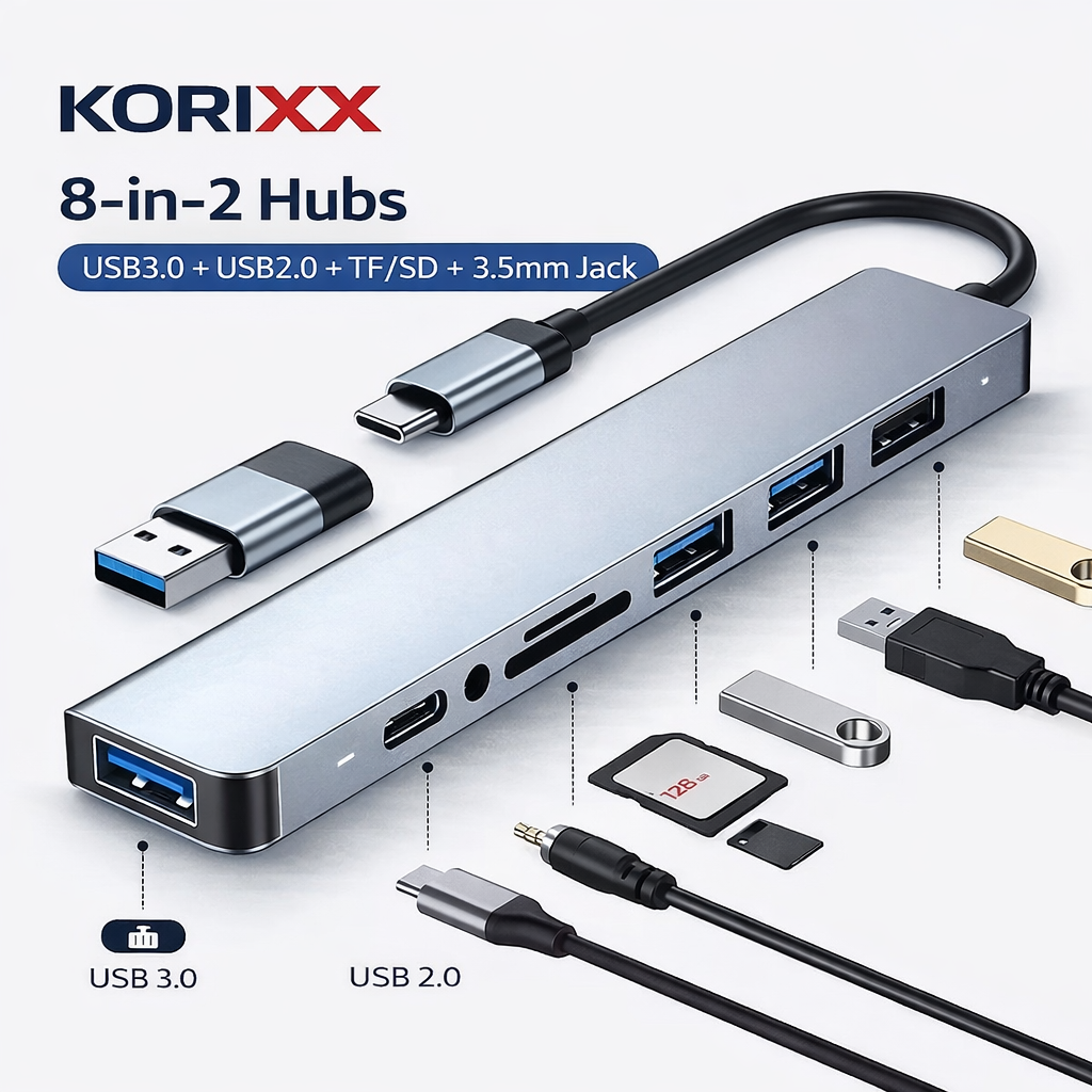 KORiXX™ Pro 8-in-1 USB-C Hub – 4K HDMI, Ethernet & Snellaadfunctie voor MacBook & Laptop