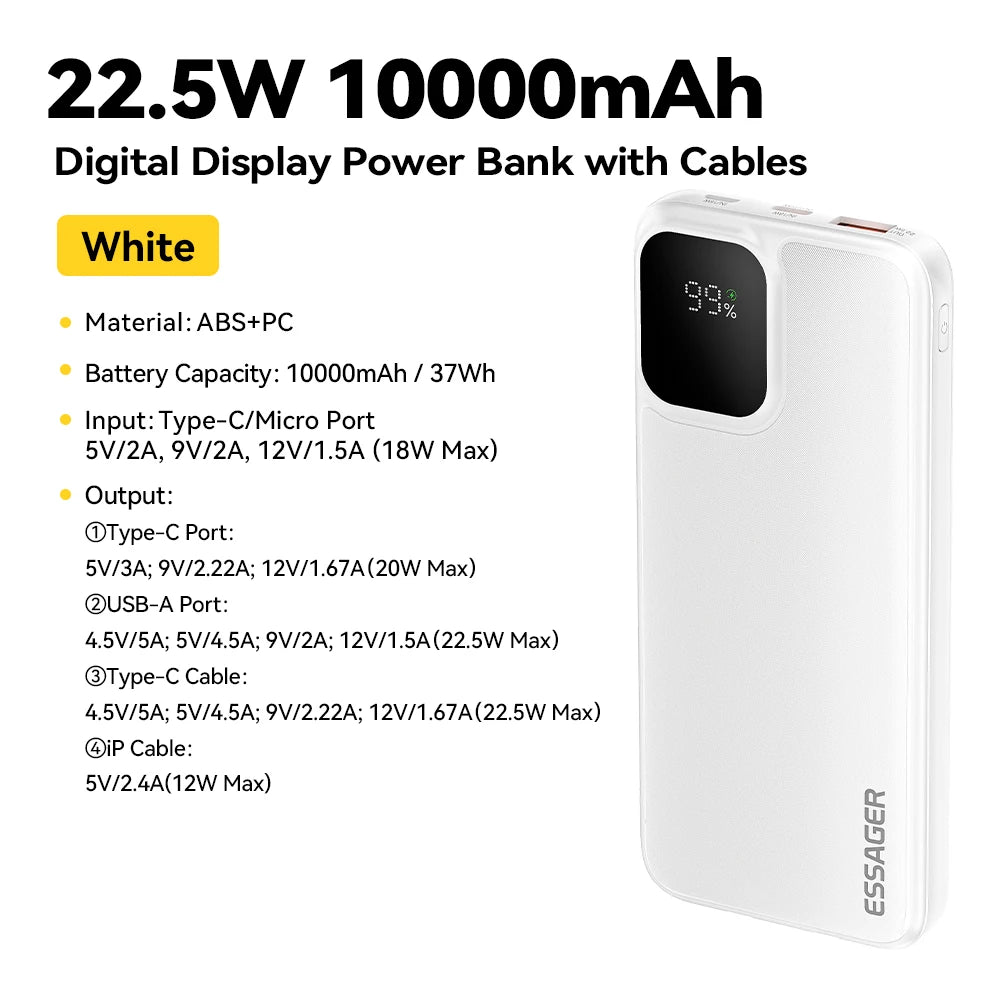 Draagbare Powerbank 20000mAh – 22.5W Snelladen met Digitale Display